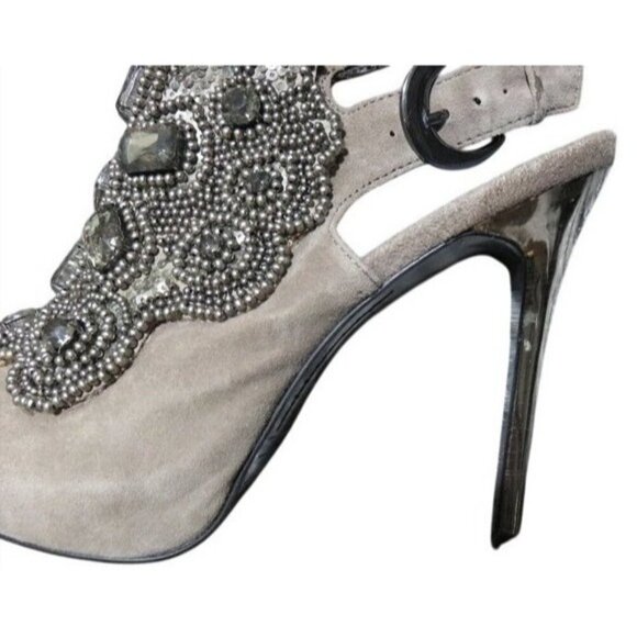 Sam Edelman Gray Ankle Strap High Heel Pumps Jeweled Stiletto's Size 6 1/2 - Picture 11 of 11